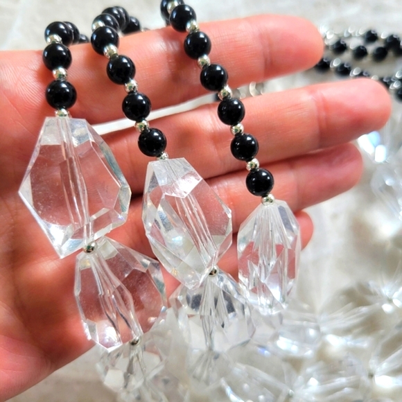 Cookie Lee | NWOT Chunky Black/Clear Tiered Crystal Beaded Statement Necklace - Picture 3 of 7